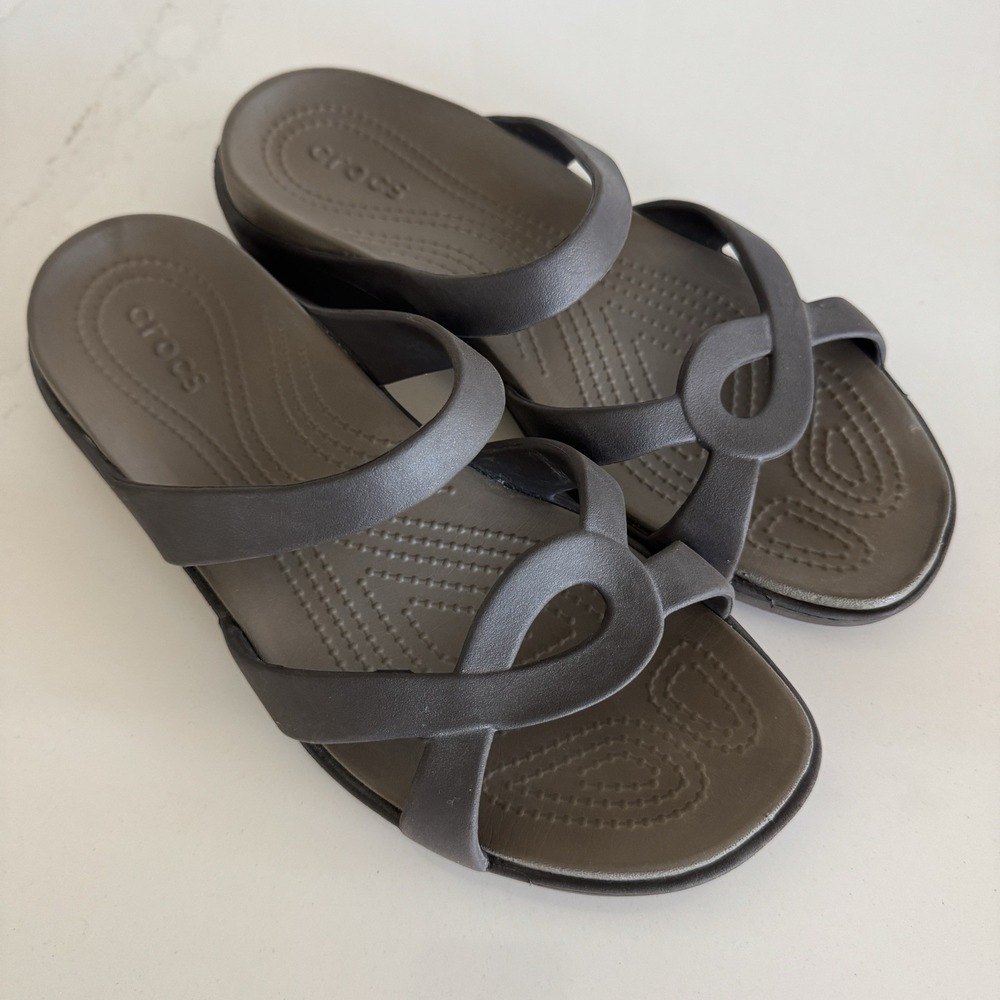 Crocs Meleen Twist Slip On Sandals Womens 10 Black Strappy Casual